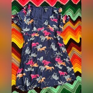 ModCloth Neon Stampede Mini Dress Blue Horses Size XL